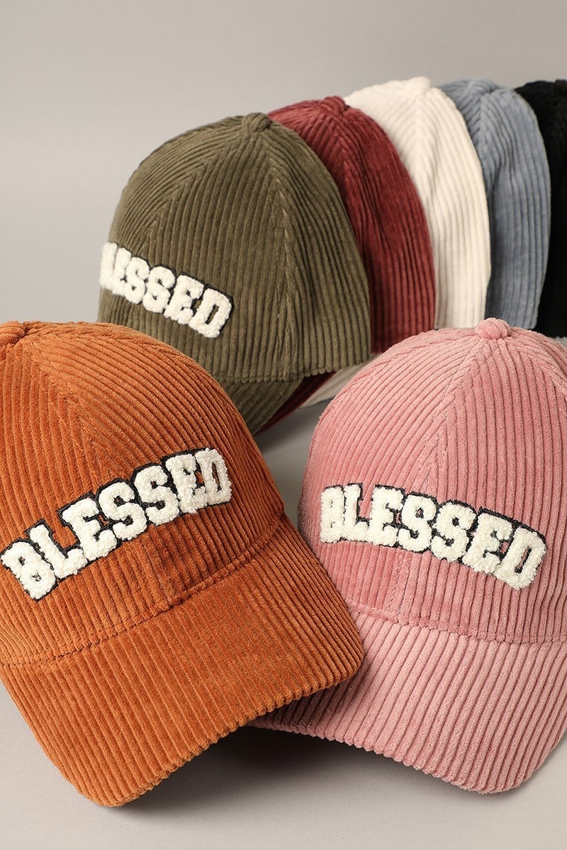 "Blessed" Corduroy Panel Baseball Cap