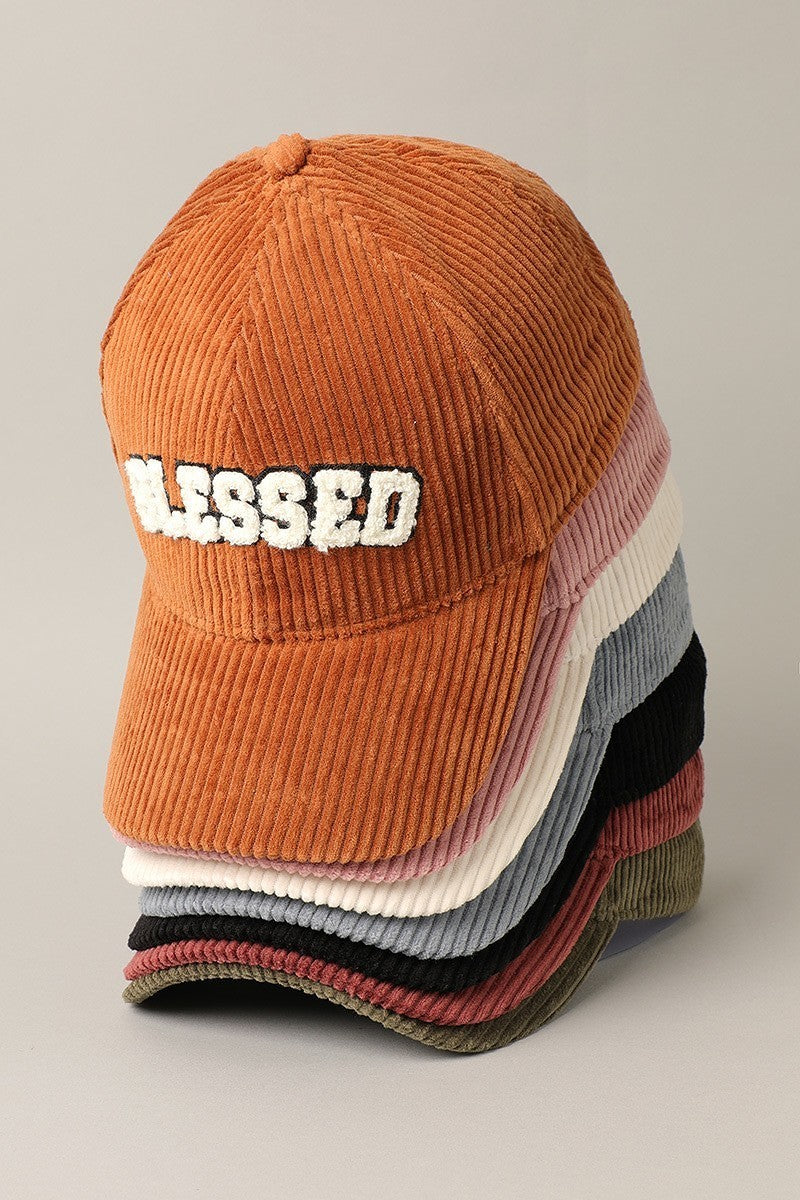 "Blessed" Corduroy Panel Baseball Cap