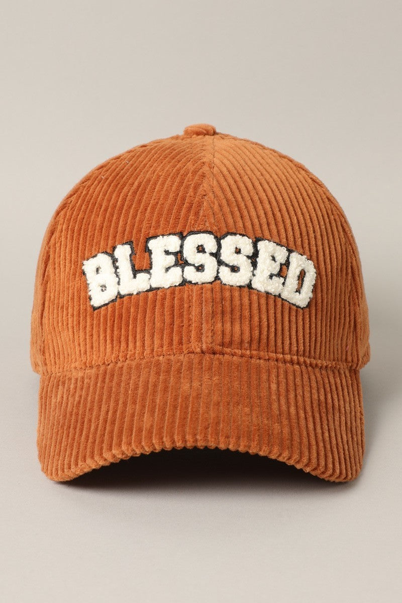 "Blessed" Corduroy Panel Baseball Cap