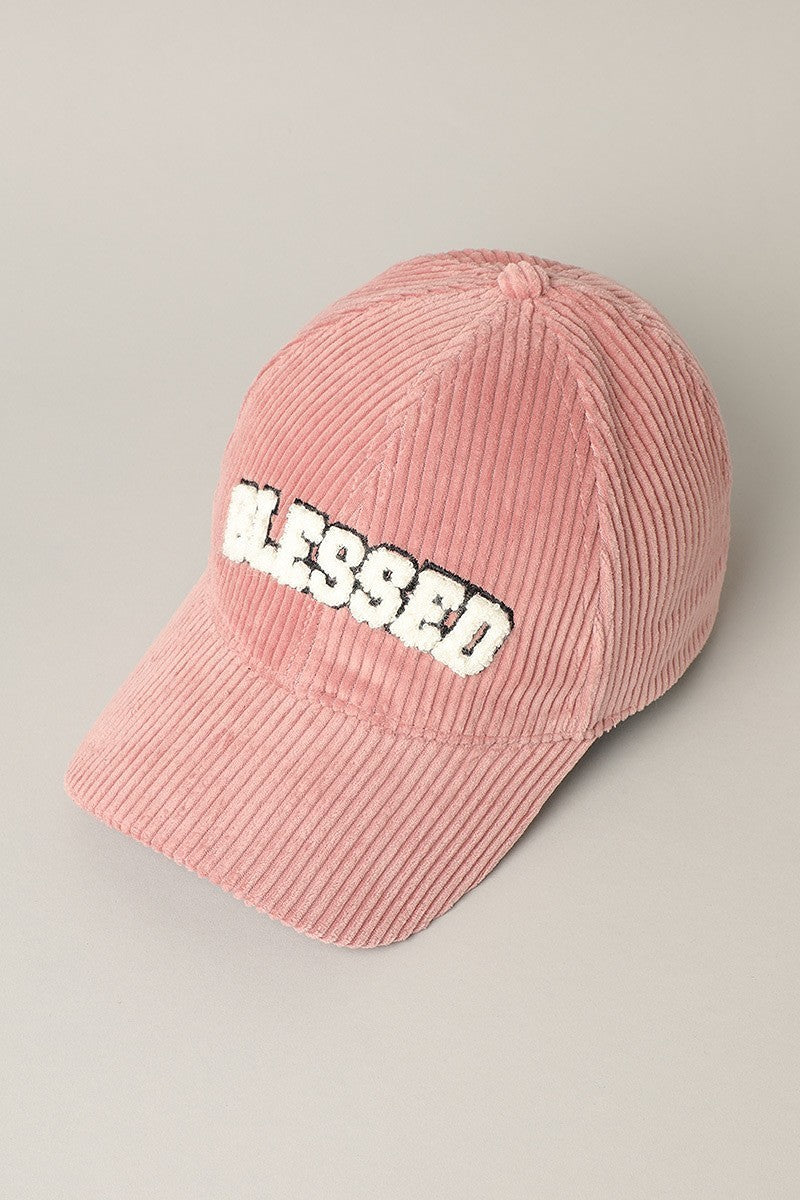 "Blessed" Corduroy Panel Baseball Cap