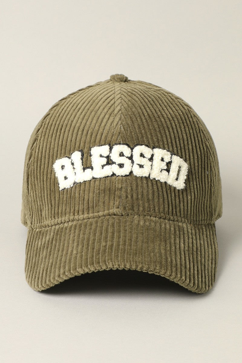 "Blessed" Corduroy Panel Baseball Cap